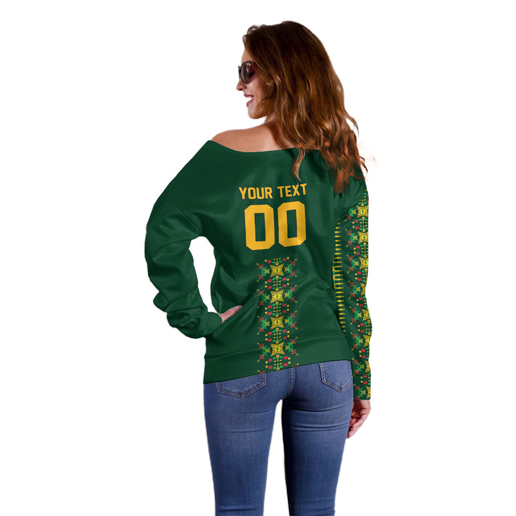 Custom Women’s Cricket Guyana Floral Series Off Shoulder Sweater Rainforest Floral Geometry Motif