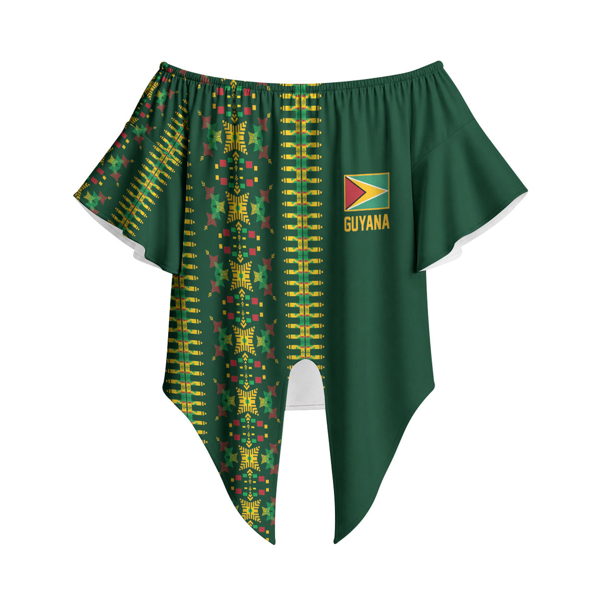 Custom Women’s Cricket Guyana Floral Series Off Shoulder Wrap Waist Top Rainforest Floral Geometry Motif