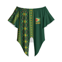 Custom Women’s Cricket Guyana Floral Series Off Shoulder Wrap Waist Top Rainforest Floral Geometry Motif