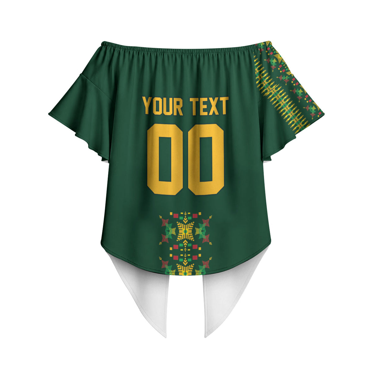 Custom Women’s Cricket Guyana Floral Series Off Shoulder Wrap Waist Top Rainforest Floral Geometry Motif