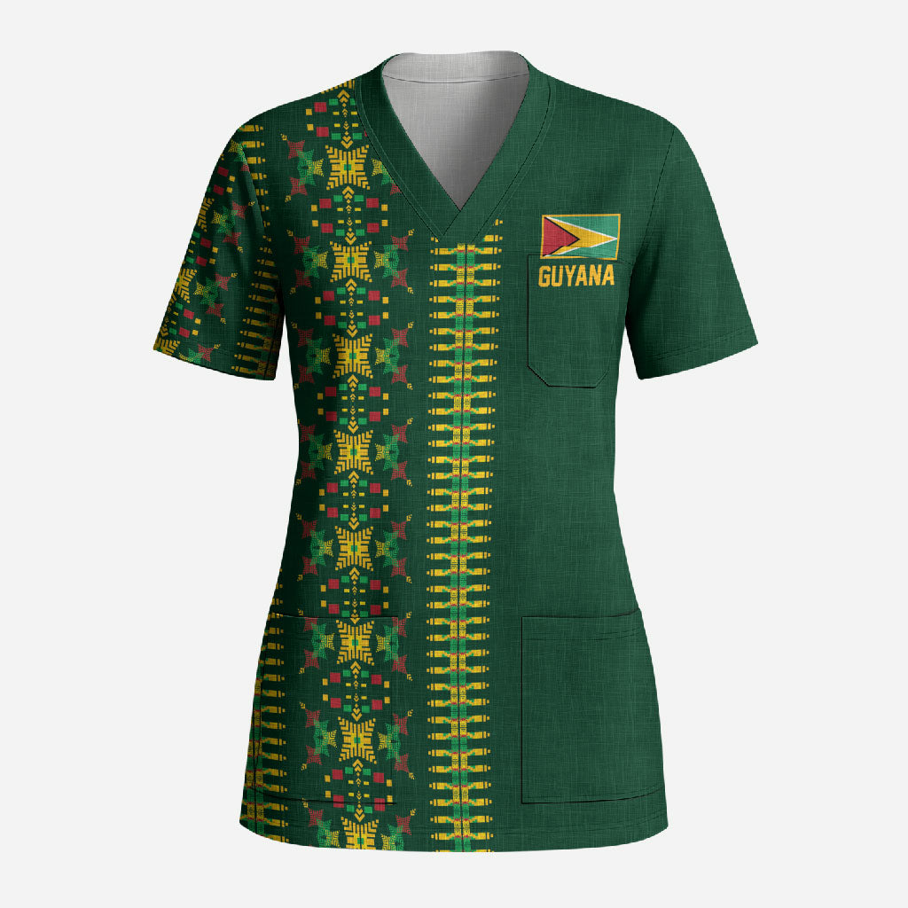 Custom Women’s Cricket Guyana Floral Series Scrub Top Rainforest Floral Geometry Motif