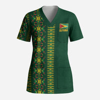 Custom Women’s Cricket Guyana Floral Series Scrub Top Rainforest Floral Geometry Motif