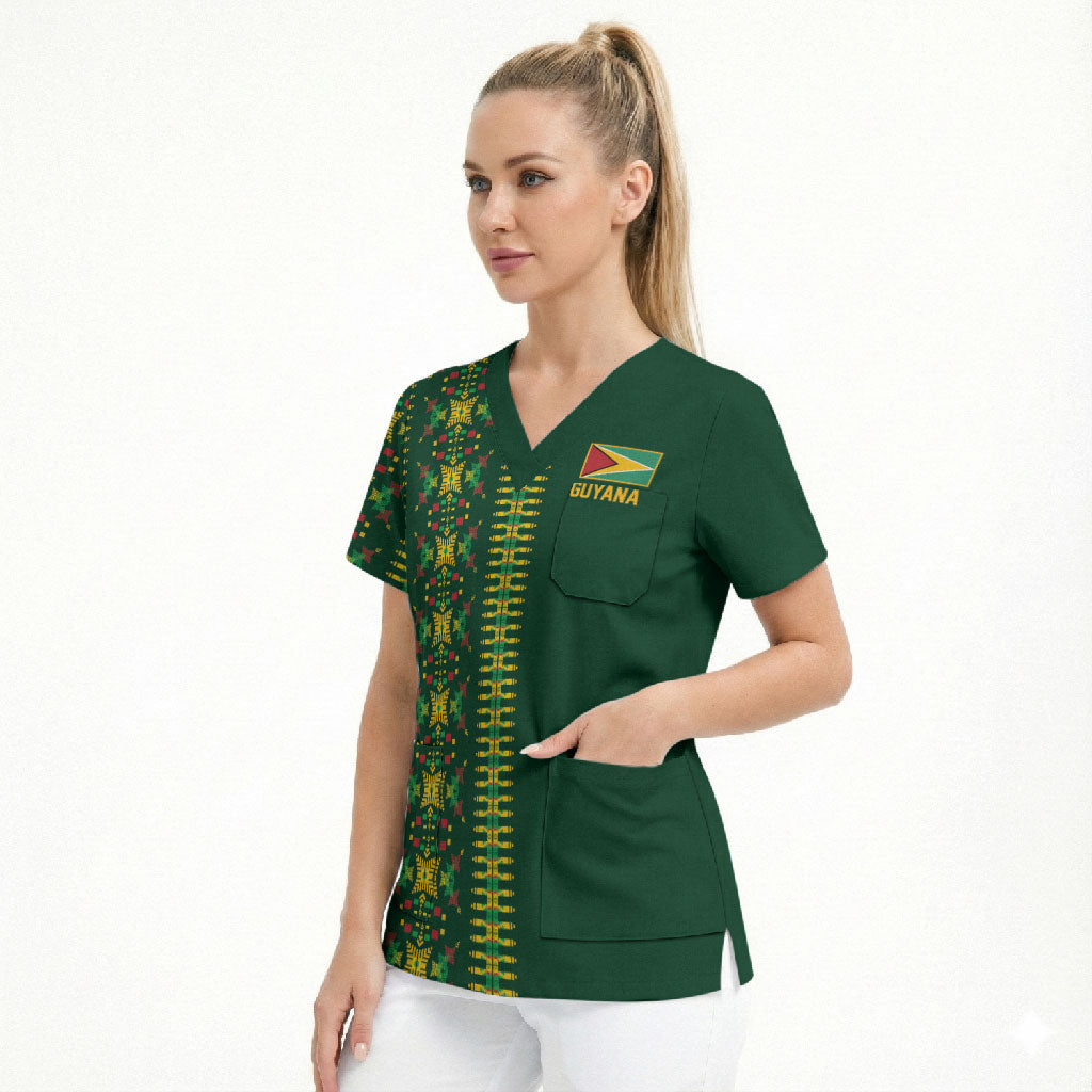 Custom Women’s Cricket Guyana Floral Series Scrub Top Rainforest Floral Geometry Motif