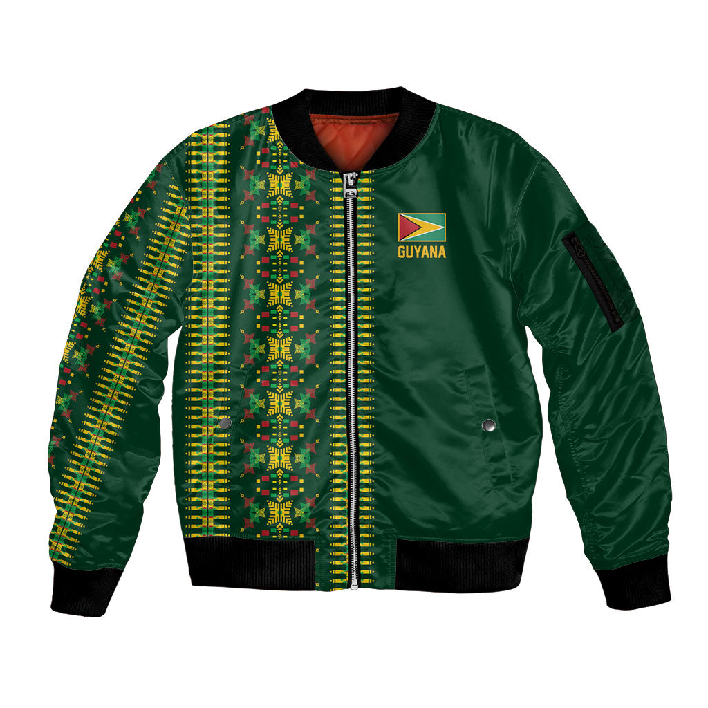 Custom Women’s Cricket Guyana Floral Series Sleeve Zip Bomber Jacket Rainforest Floral Geometry Motif