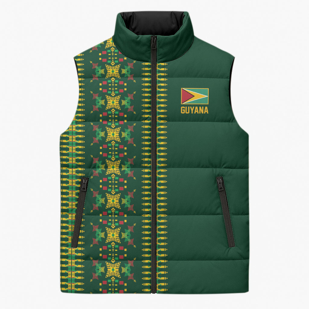 Custom Women’s Cricket Guyana Floral Series Sleeveless Puffer Jacket Rainforest Floral Geometry Motif