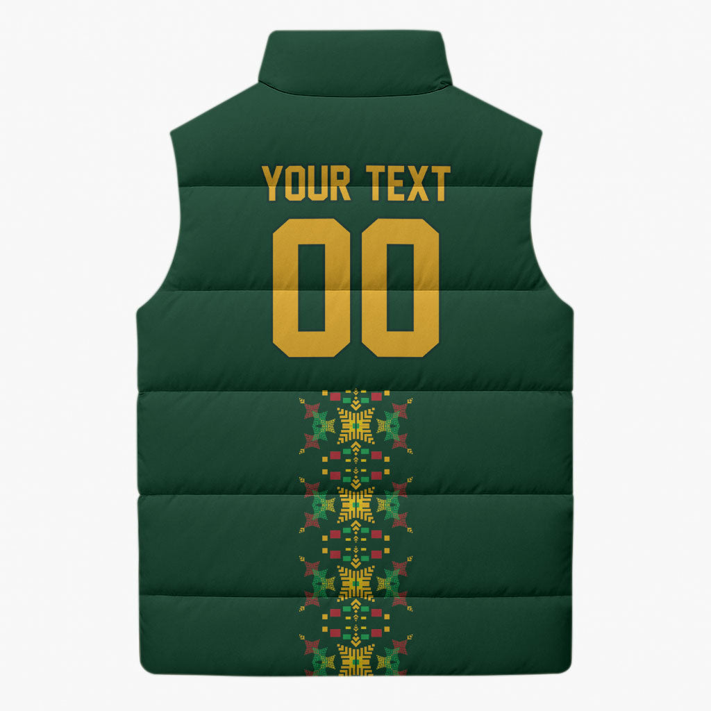 Custom Women’s Cricket Guyana Floral Series Sleeveless Puffer Jacket Rainforest Floral Geometry Motif