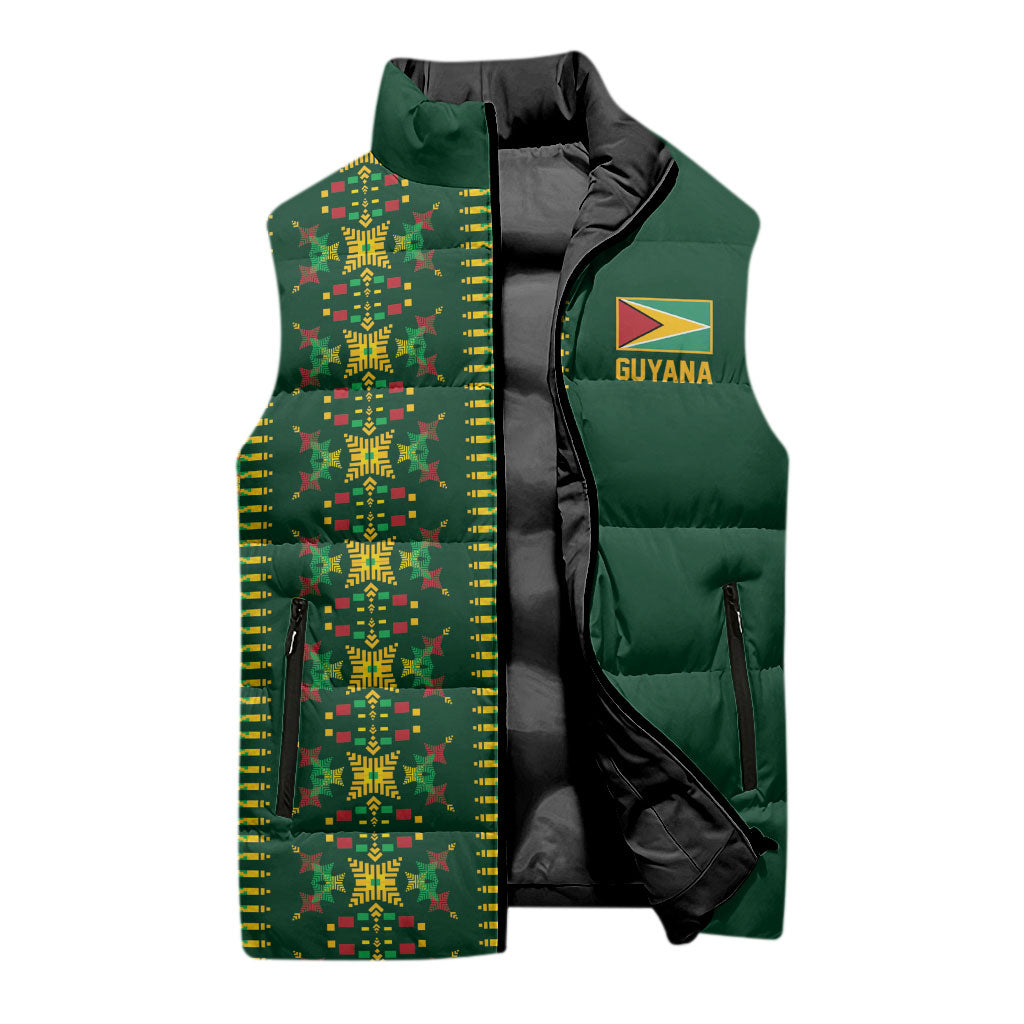 Custom Women’s Cricket Guyana Floral Series Sleeveless Puffer Jacket Rainforest Floral Geometry Motif