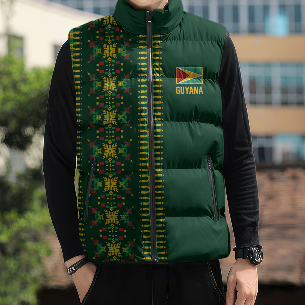 Custom Women’s Cricket Guyana Floral Series Sleeveless Puffer Jacket Rainforest Floral Geometry Motif