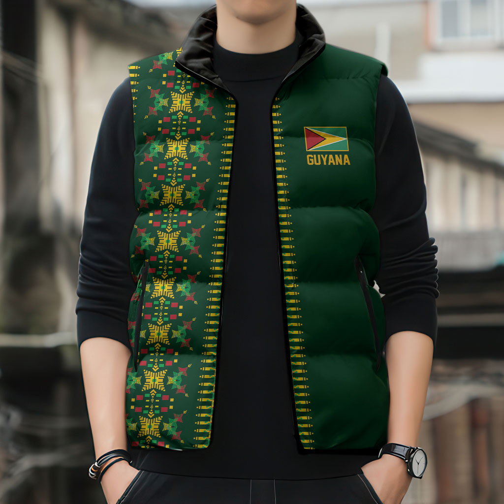 Custom Women’s Cricket Guyana Floral Series Sleeveless Puffer Jacket Rainforest Floral Geometry Motif