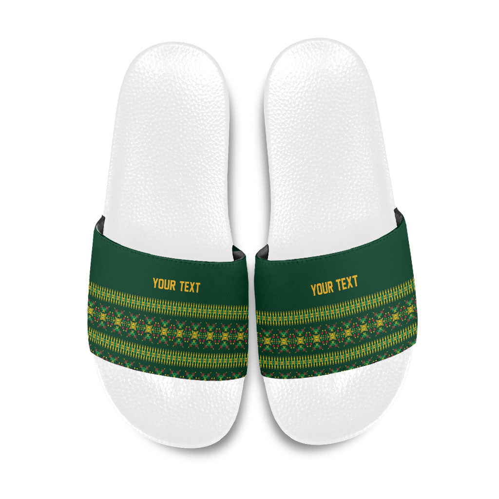 Custom Women’s Cricket Guyana Floral Series Slide Sandals Rainforest Floral Geometry Motif