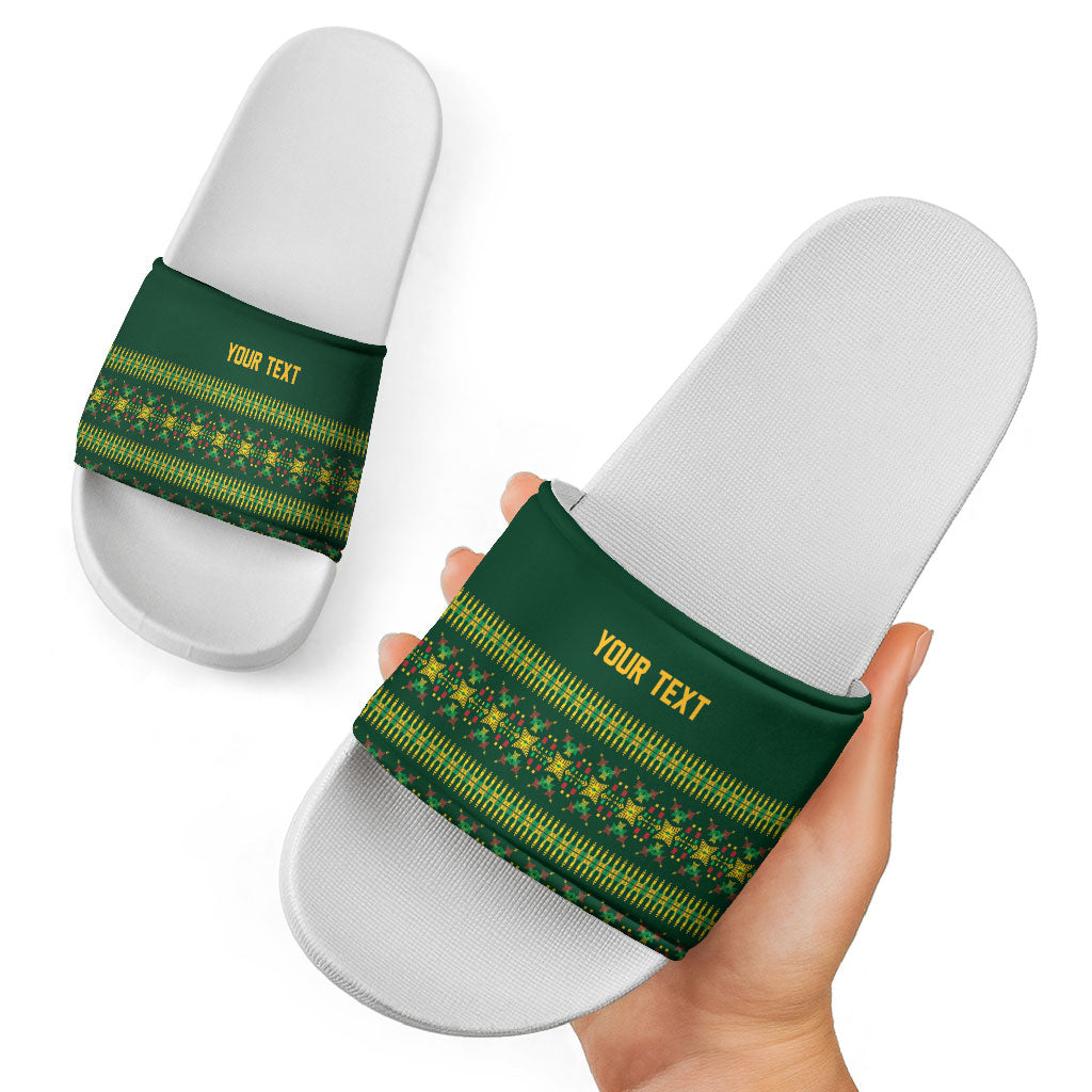 Custom Women’s Cricket Guyana Floral Series Slide Sandals Rainforest Floral Geometry Motif