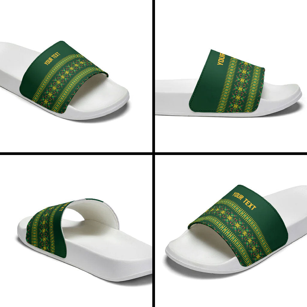 Custom Women’s Cricket Guyana Floral Series Slide Sandals Rainforest Floral Geometry Motif