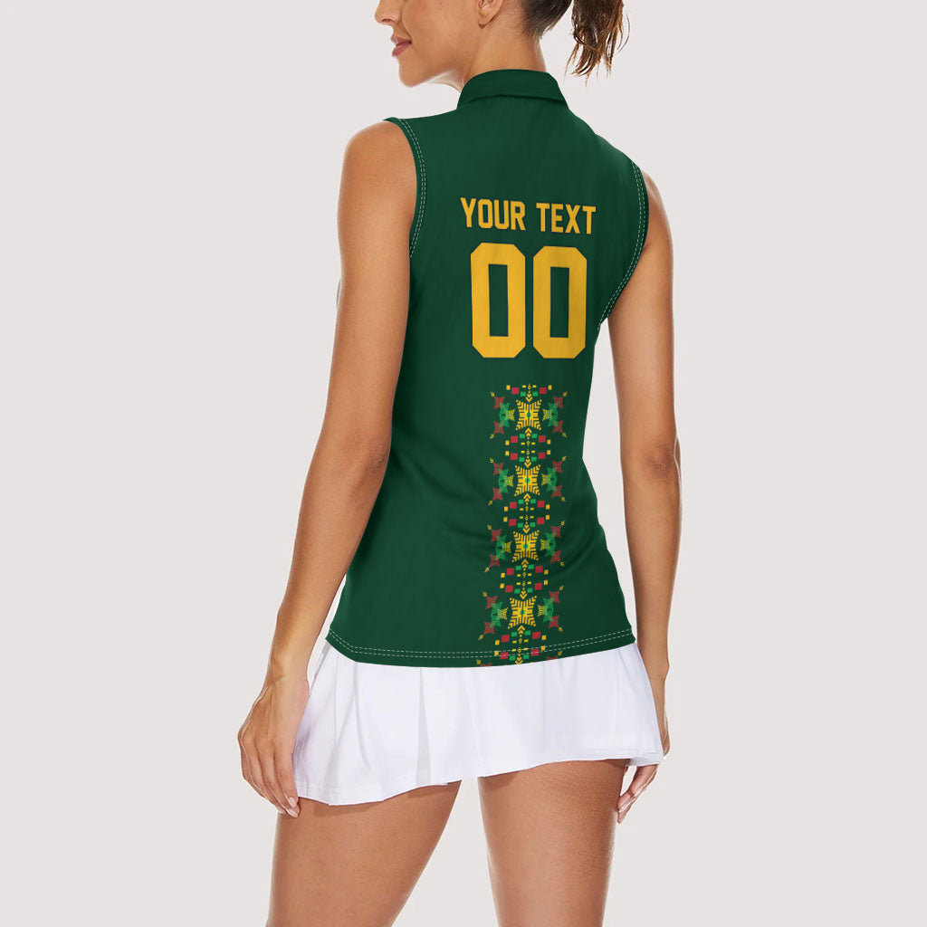 Custom Women’s Cricket Guyana Floral Series Women Sleeveless Polo Shirt Rainforest Floral Geometry Motif