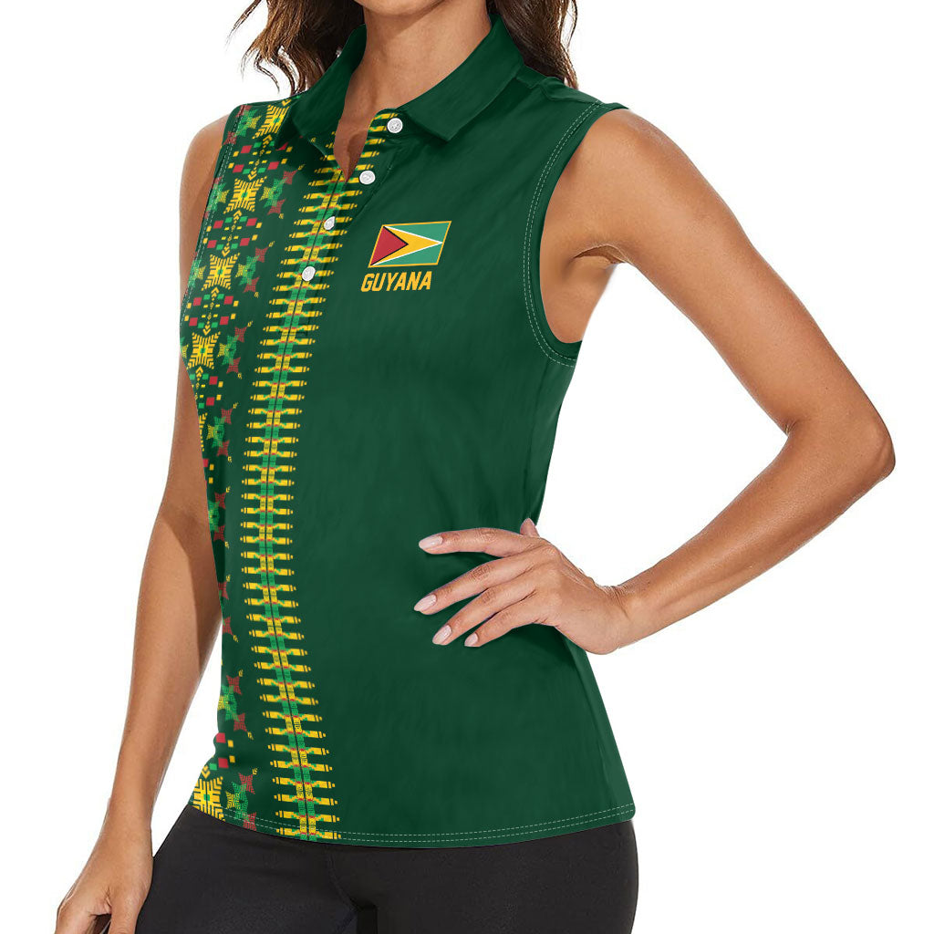 Custom Women’s Cricket Guyana Floral Series Women Sleeveless Polo Shirt Rainforest Floral Geometry Motif