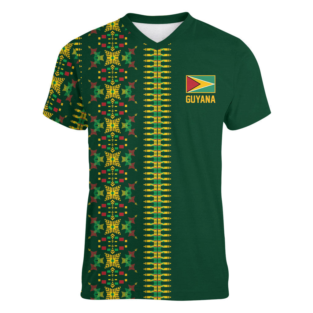 Custom Women’s Cricket Guyana Floral Series Women V-Neck T-Shirt Rainforest Floral Geometry Motif