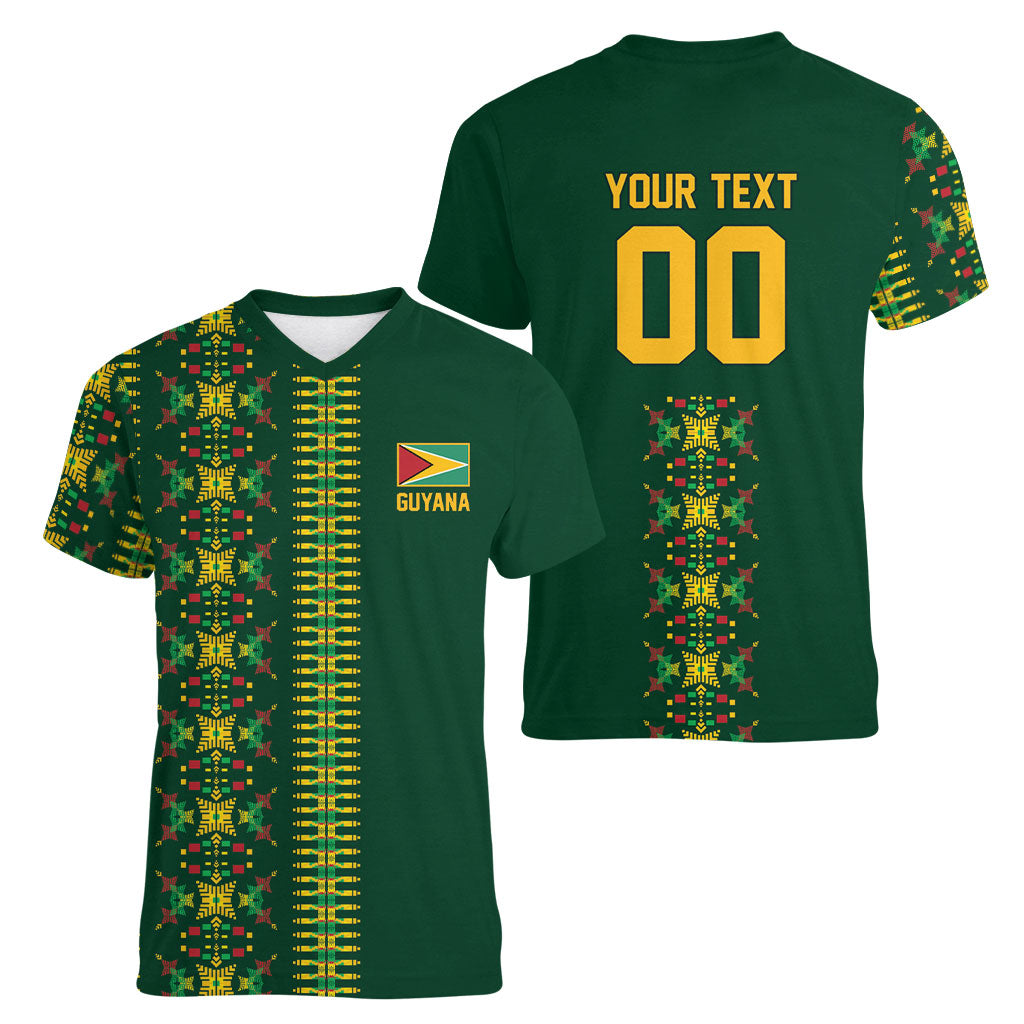 Custom Women’s Cricket Guyana Floral Series Women V-Neck T-Shirt Rainforest Floral Geometry Motif
