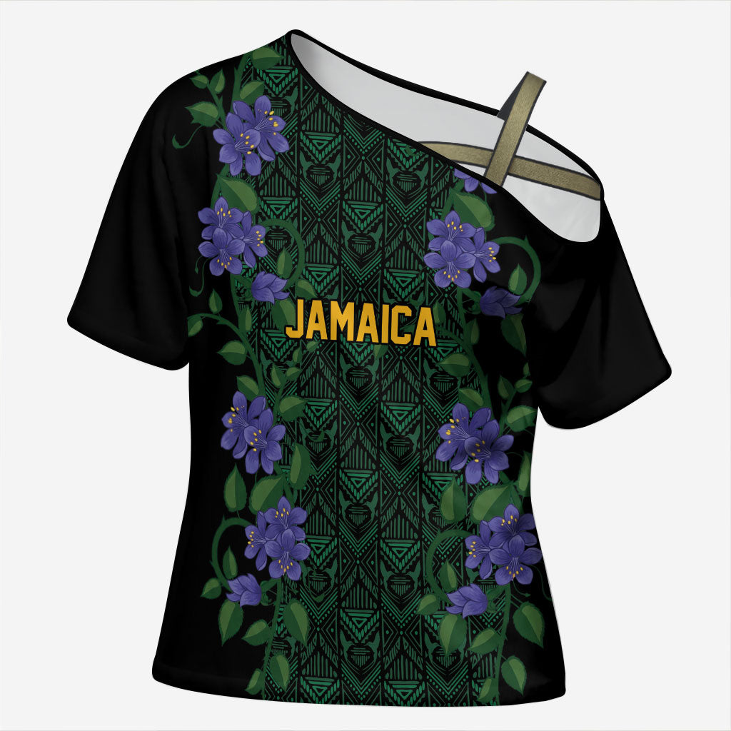 Custom Women’s Cricket Jamaica Floral Series Cross Shoulder Shirt Lignum Vitae Hummingbirds Geometric Ethnic