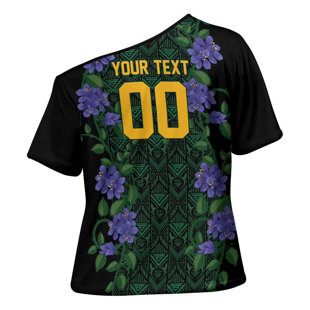 Custom Women’s Cricket Jamaica Floral Series Cross Shoulder Shirt Lignum Vitae Hummingbirds Geometric Ethnic