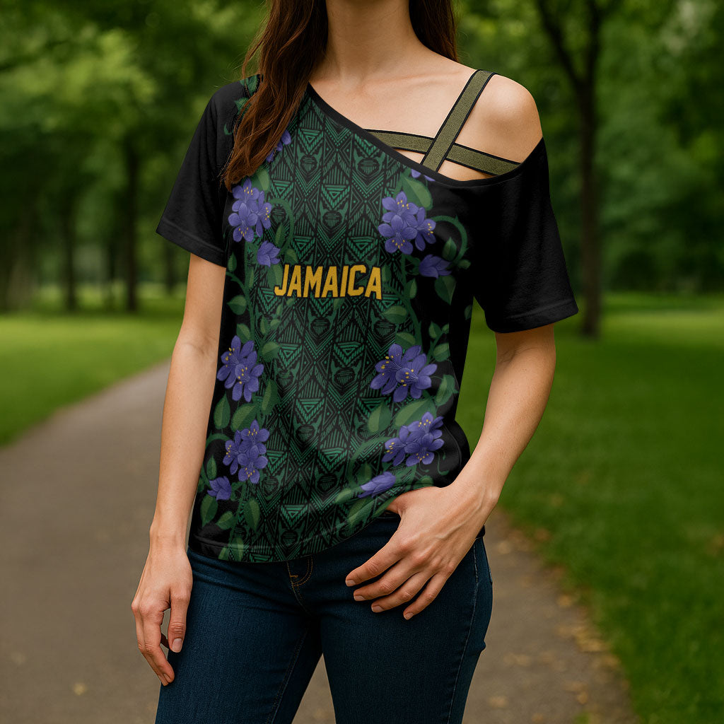 Custom Women’s Cricket Jamaica Floral Series Cross Shoulder Shirt Lignum Vitae Hummingbirds Geometric Ethnic