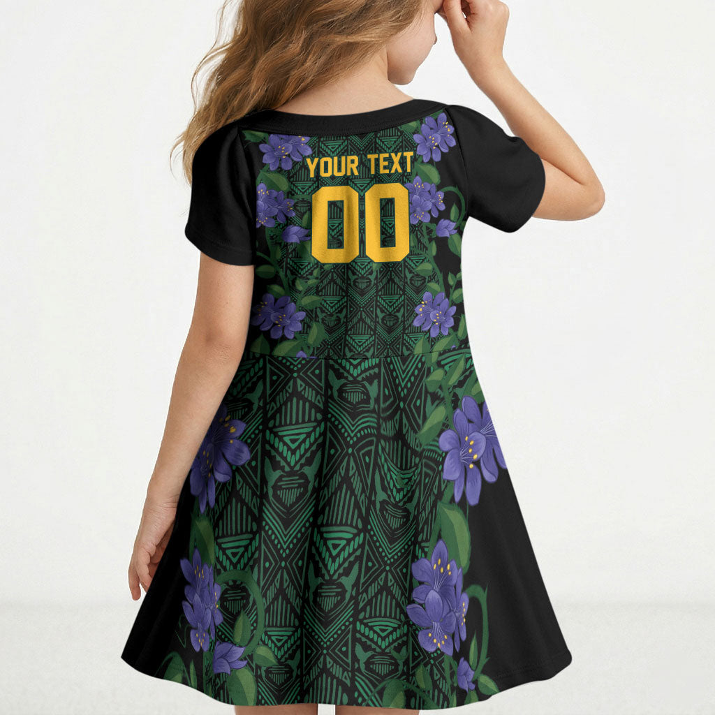 Custom Women’s Cricket Jamaica Floral Series Kid Short Sleeve Dress Lignum Vitae Hummingbirds Geometric Ethnic