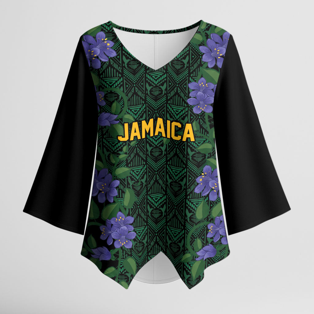 Custom Women’s Cricket Jamaica Floral Series Kimono Sleeve Blouse Lignum Vitae Hummingbirds Geometric Ethnic
