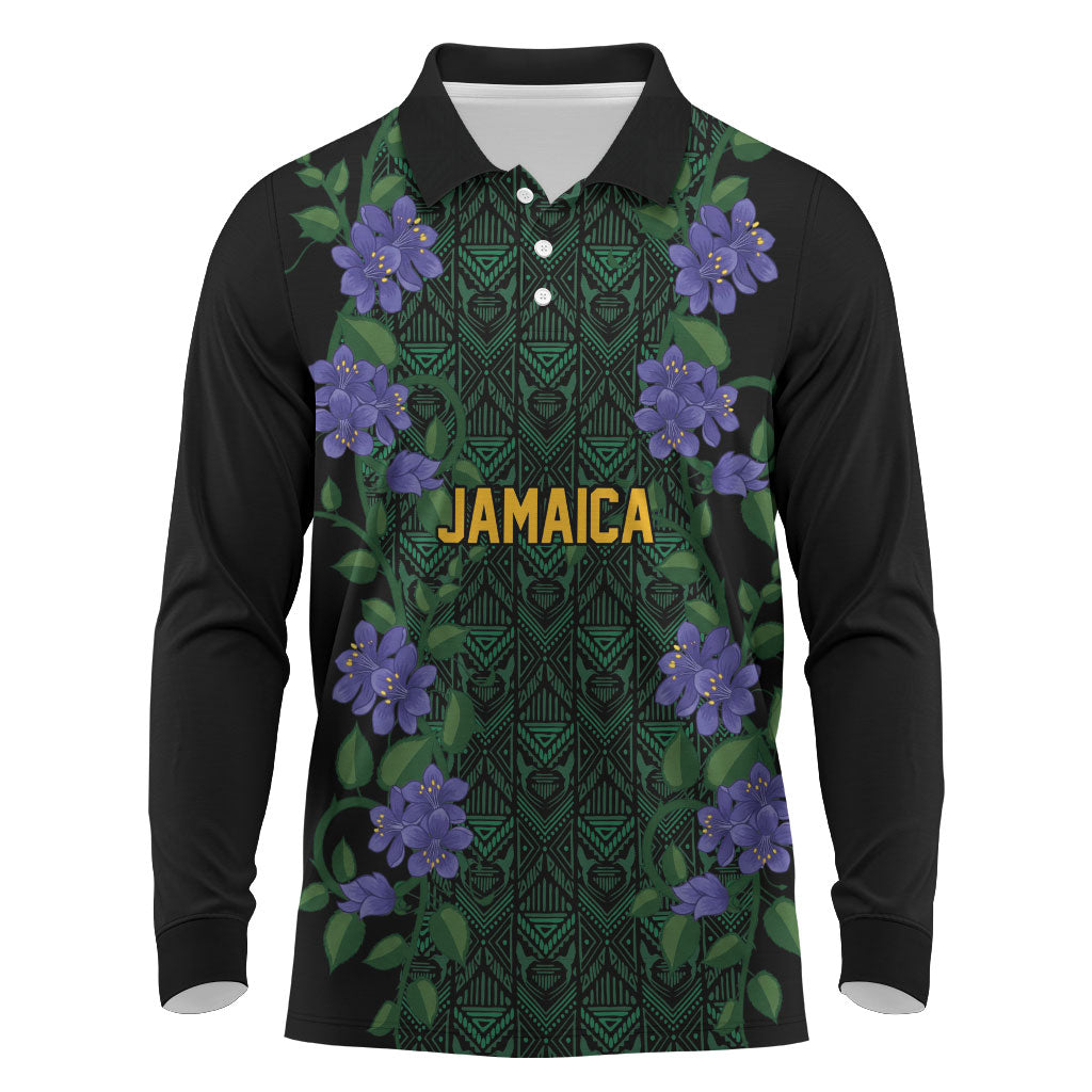 Custom Women’s Cricket Jamaica Floral Series Long Sleeve Polo Shirt Lignum Vitae Hummingbirds Geometric Ethnic