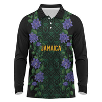 Custom Women’s Cricket Jamaica Floral Series Long Sleeve Polo Shirt Lignum Vitae Hummingbirds Geometric Ethnic