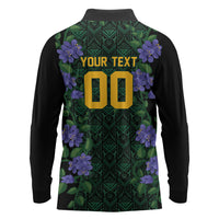 Custom Women’s Cricket Jamaica Floral Series Long Sleeve Polo Shirt Lignum Vitae Hummingbirds Geometric Ethnic