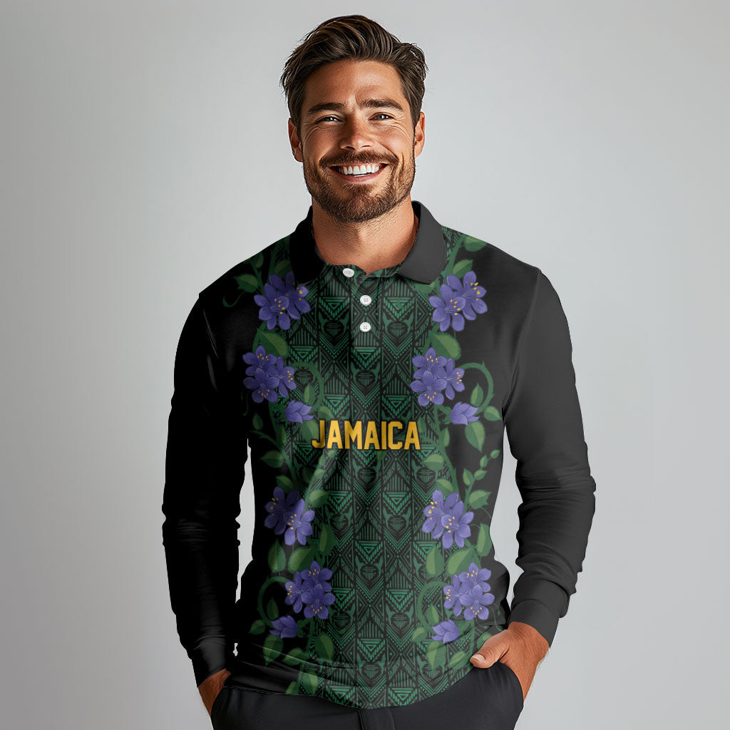 Custom Women’s Cricket Jamaica Floral Series Long Sleeve Polo Shirt Lignum Vitae Hummingbirds Geometric Ethnic
