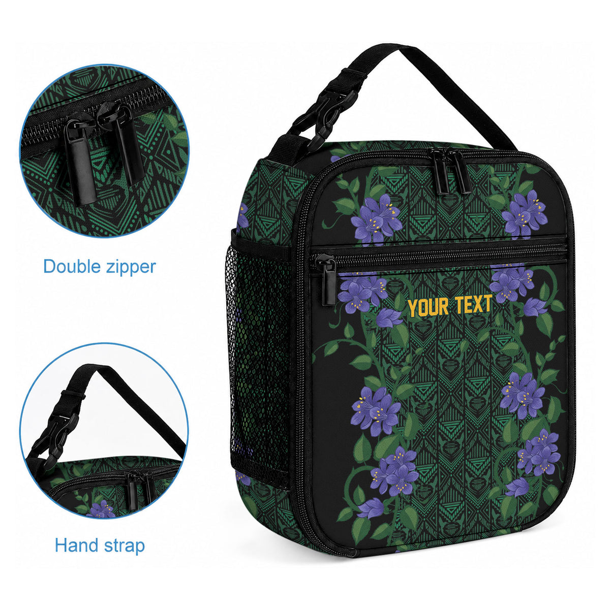 Custom Women’s Cricket Jamaica Floral Series Lunch Bag Lignum Vitae Hummingbirds Geometric Ethnic
