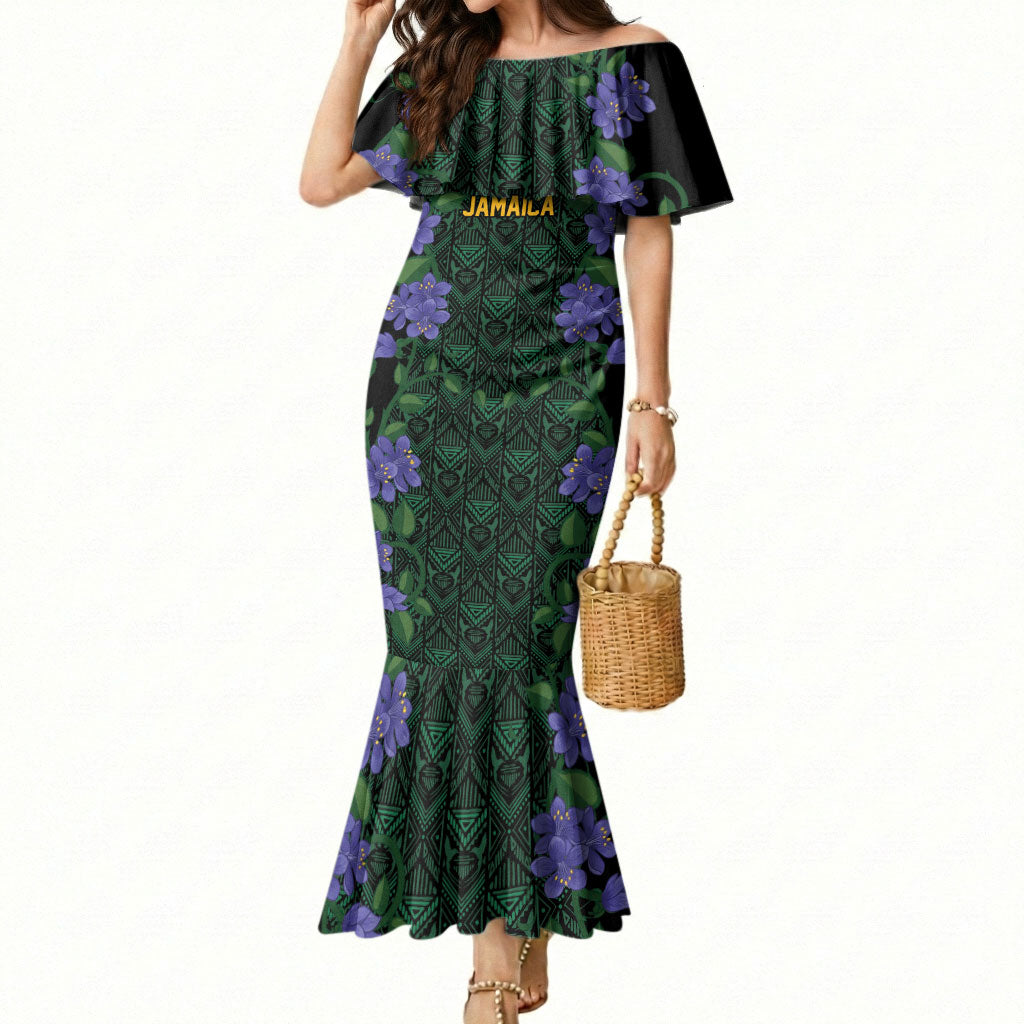 Custom Women’s Cricket Jamaica Floral Series Mermaid Dress Lignum Vitae Hummingbirds Geometric Ethnic