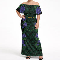 Custom Women’s Cricket Jamaica Floral Series Off Shoulder Maxi Dress Lignum Vitae Hummingbirds Geometric Ethnic