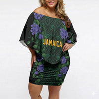Custom Women’s Cricket Jamaica Floral Series Off Shoulder Short Dress Lignum Vitae Hummingbirds Geometric Ethnic