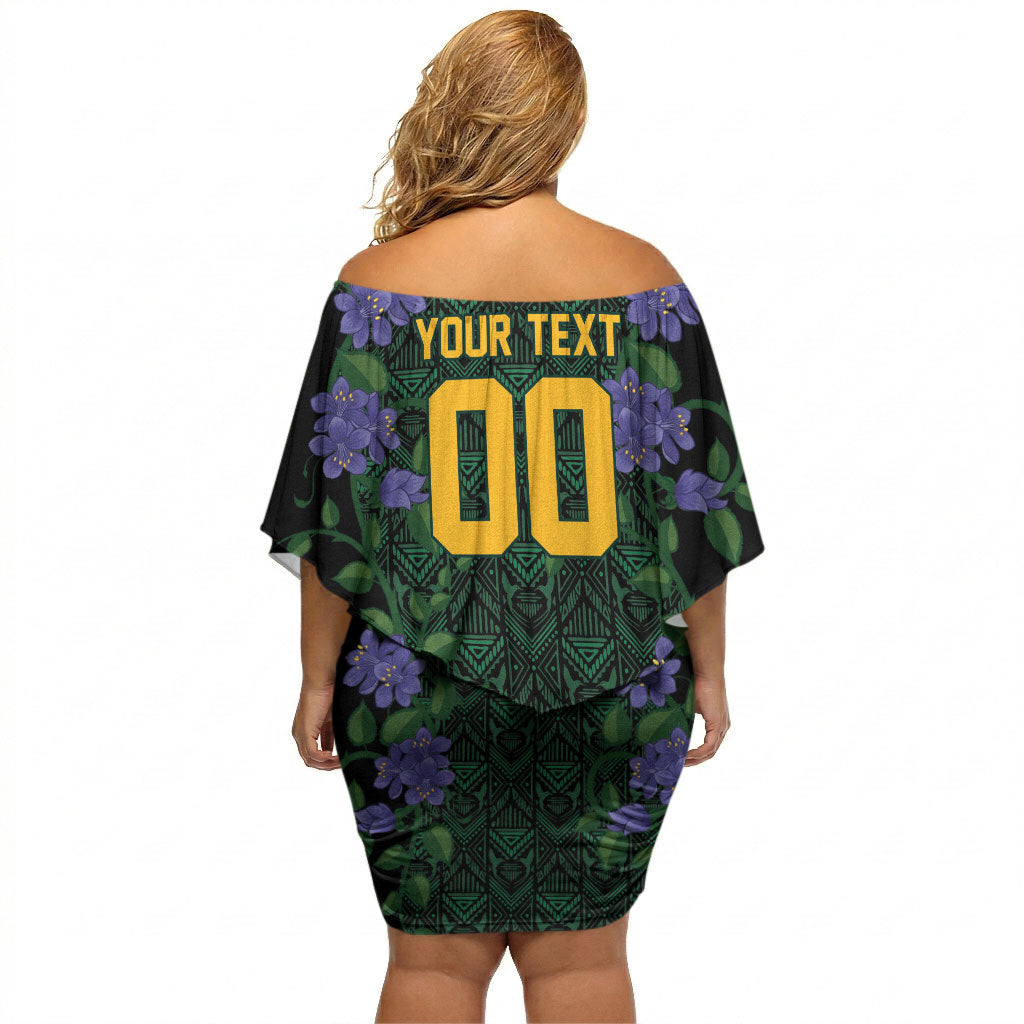Custom Women’s Cricket Jamaica Floral Series Off Shoulder Short Dress Lignum Vitae Hummingbirds Geometric Ethnic