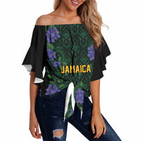 Custom Women’s Cricket Jamaica Floral Series Off Shoulder Wrap Waist Top Lignum Vitae Hummingbirds Geometric Ethnic