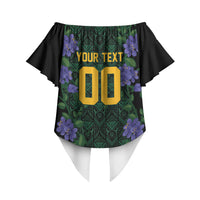 Custom Women’s Cricket Jamaica Floral Series Off Shoulder Wrap Waist Top Lignum Vitae Hummingbirds Geometric Ethnic