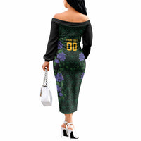 Custom Women’s Cricket Jamaica Floral Series Off The Shoulder Long Sleeve Dress Lignum Vitae Hummingbirds Geometric Ethnic