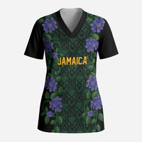 Custom Women’s Cricket Jamaica Floral Series Scrub Top Lignum Vitae Hummingbirds Geometric Ethnic