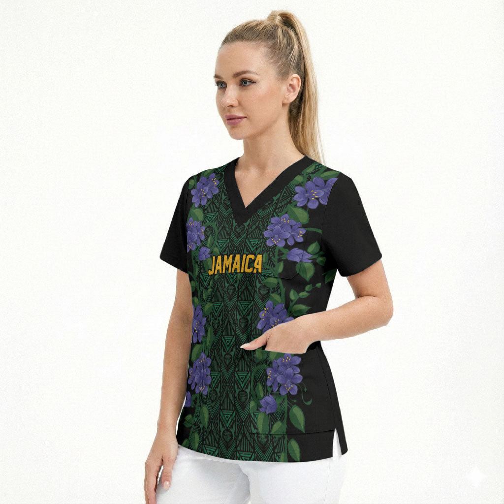 Custom Women’s Cricket Jamaica Floral Series Scrub Top Lignum Vitae Hummingbirds Geometric Ethnic