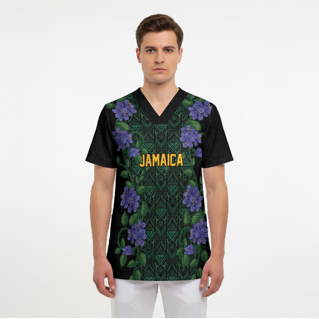Custom Women’s Cricket Jamaica Floral Series Scrub Top Lignum Vitae Hummingbirds Geometric Ethnic