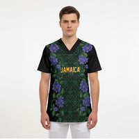 Custom Women’s Cricket Jamaica Floral Series Scrub Top Lignum Vitae Hummingbirds Geometric Ethnic