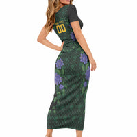 Custom Women’s Cricket Jamaica Floral Series Short Sleeve Bodycon Dress Lignum Vitae Hummingbirds Geometric Ethnic