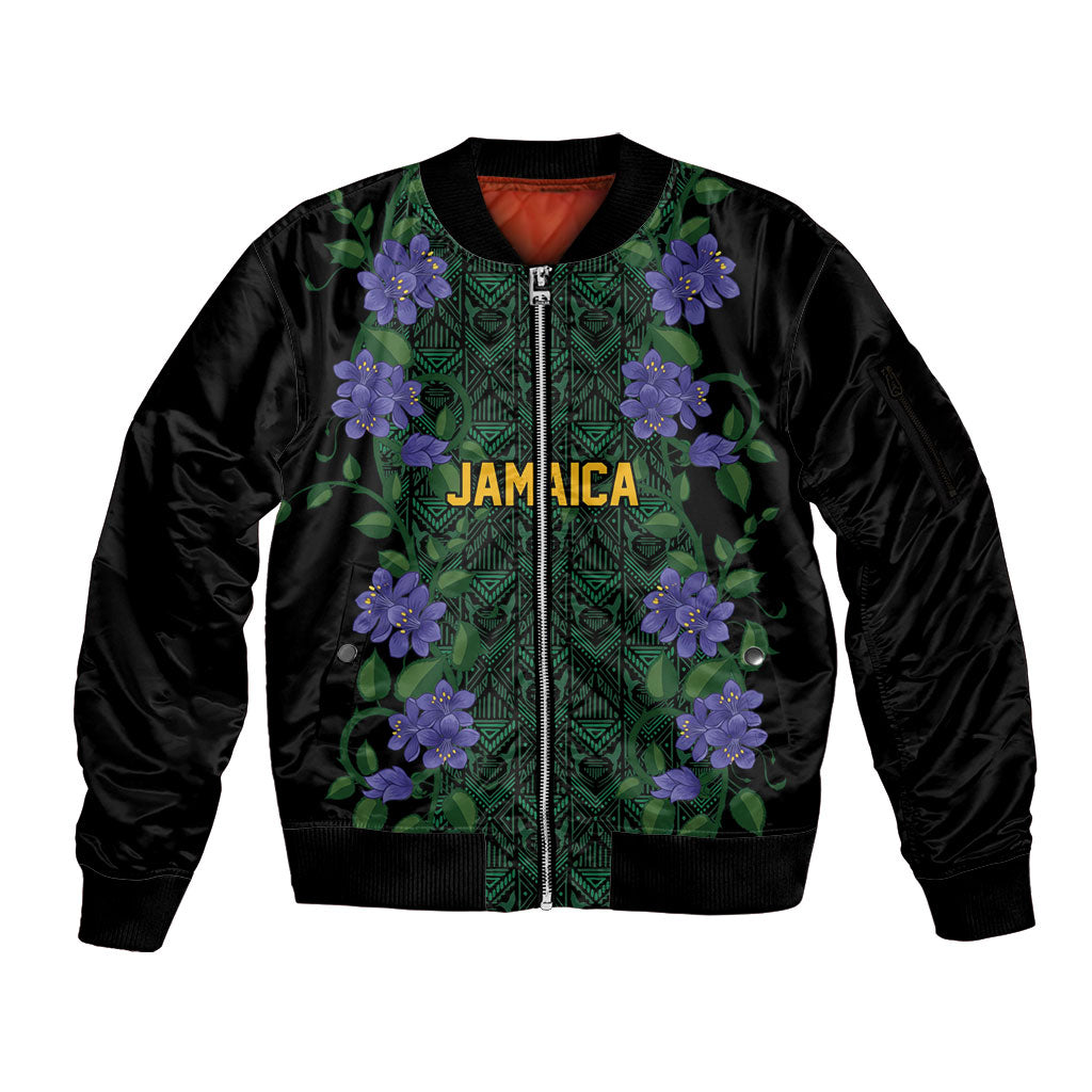 Custom Women’s Cricket Jamaica Floral Series Sleeve Zip Bomber Jacket Lignum Vitae Hummingbirds Geometric Ethnic