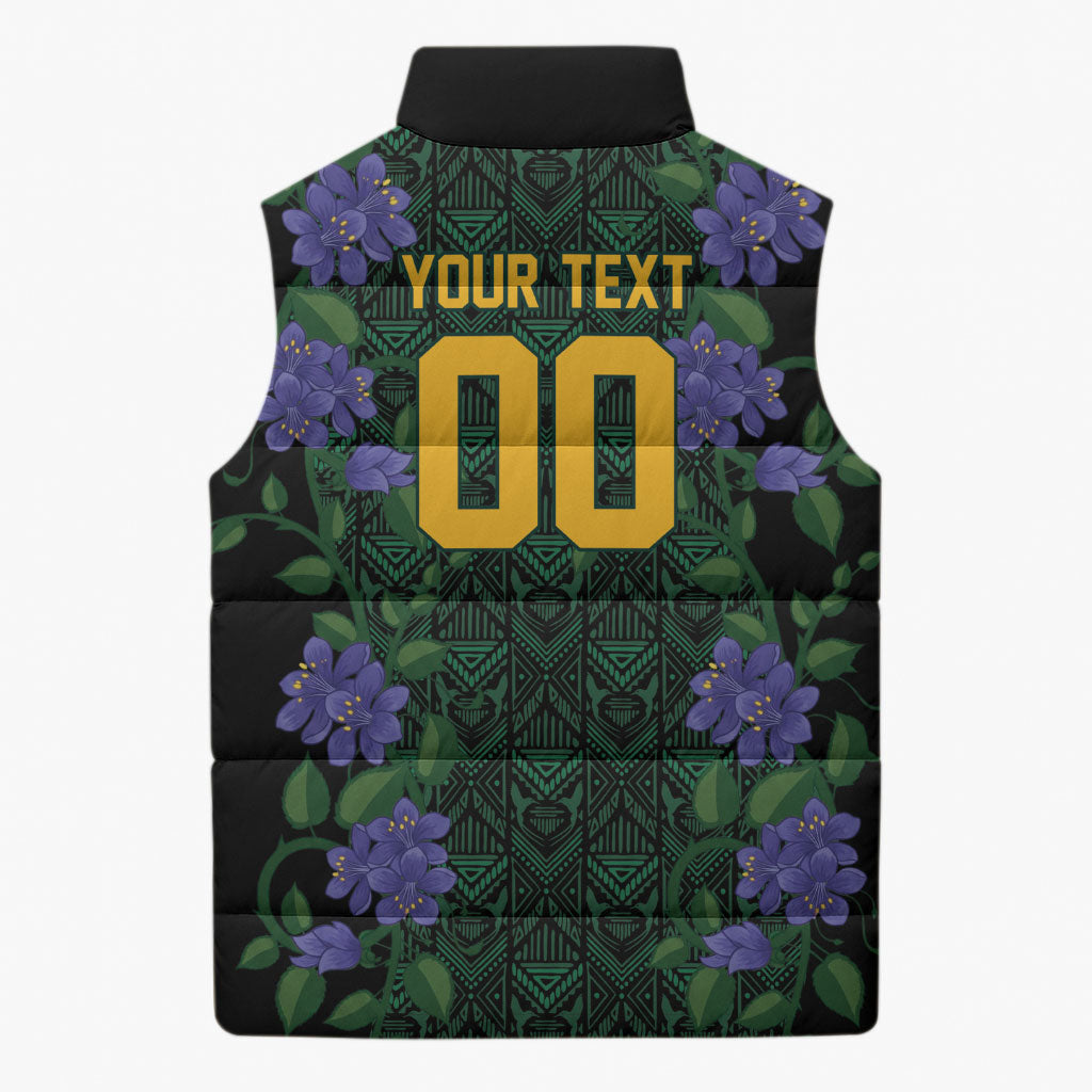 Custom Women’s Cricket Jamaica Floral Series Sleeveless Puffer Jacket Lignum Vitae Hummingbirds Geometric Ethnic