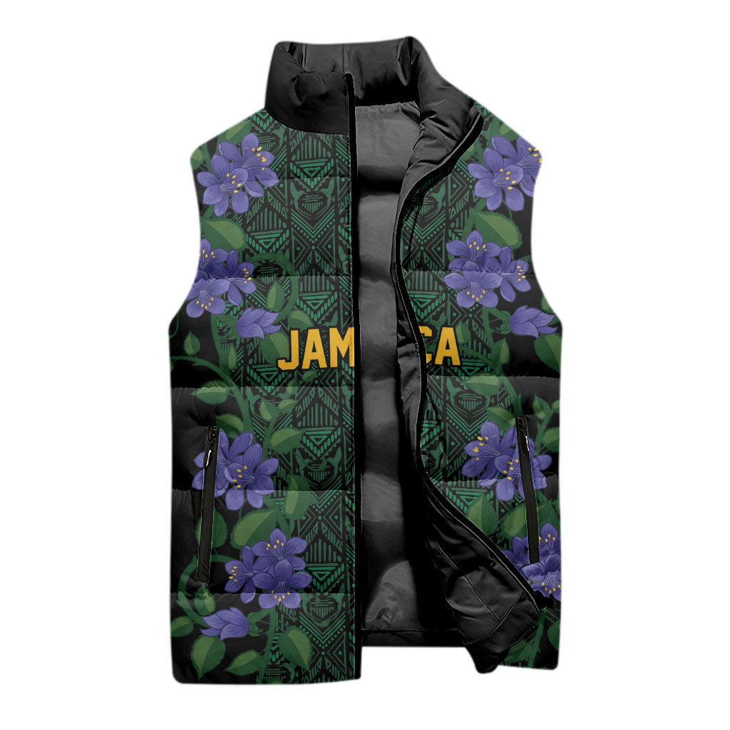 Custom Women’s Cricket Jamaica Floral Series Sleeveless Puffer Jacket Lignum Vitae Hummingbirds Geometric Ethnic