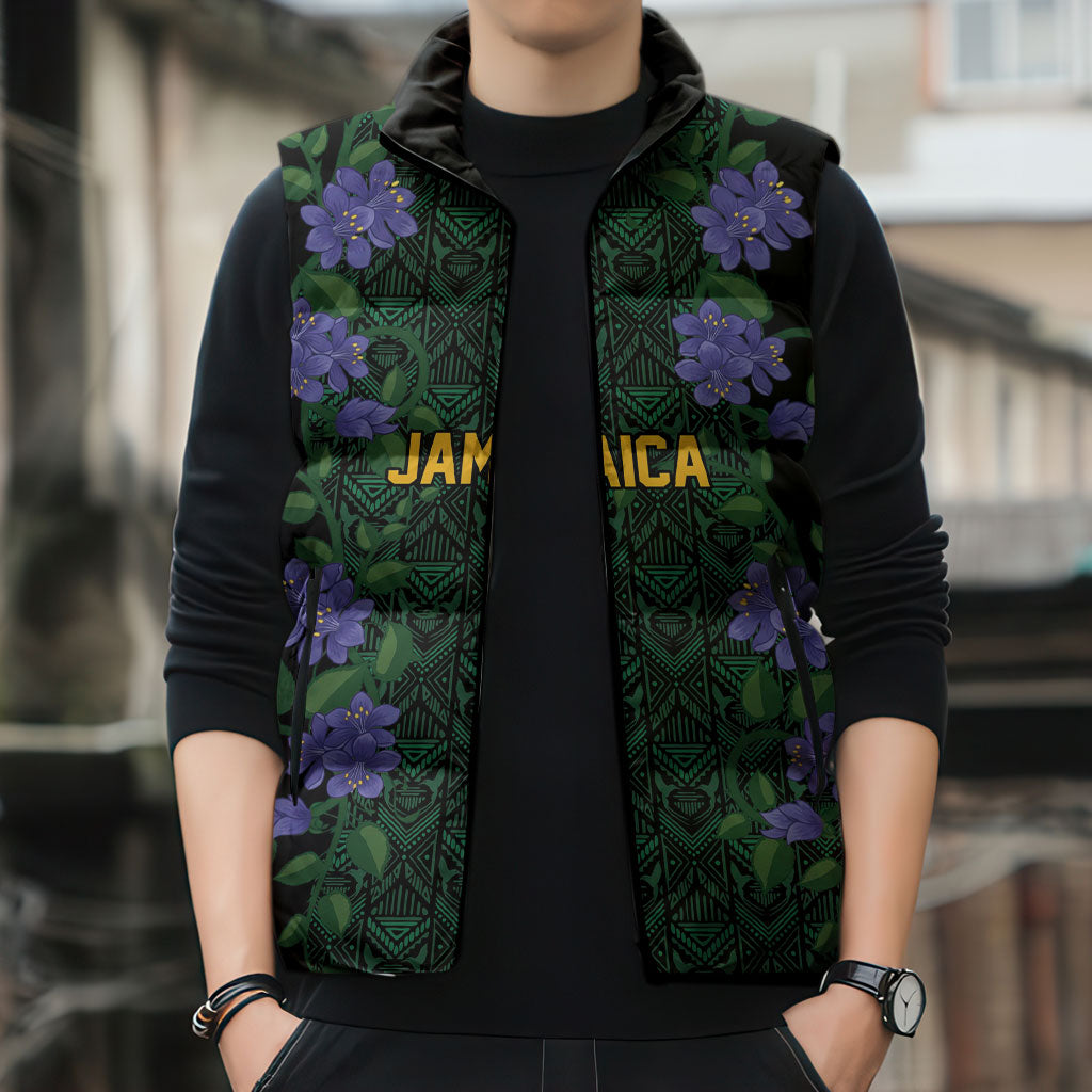 Custom Women’s Cricket Jamaica Floral Series Sleeveless Puffer Jacket Lignum Vitae Hummingbirds Geometric Ethnic