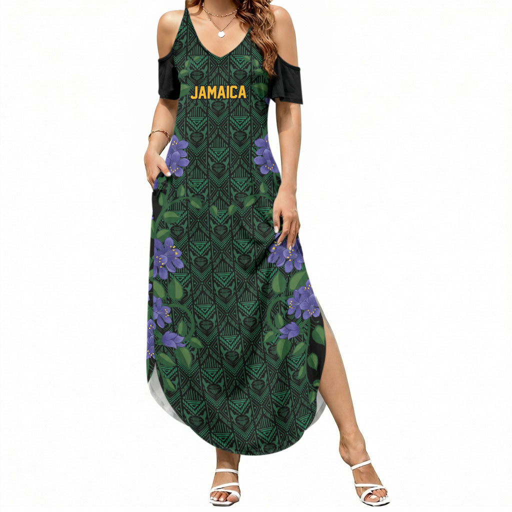 Custom Women’s Cricket Jamaica Floral Series Summer Maxi Dress Lignum Vitae Hummingbirds Geometric Ethnic