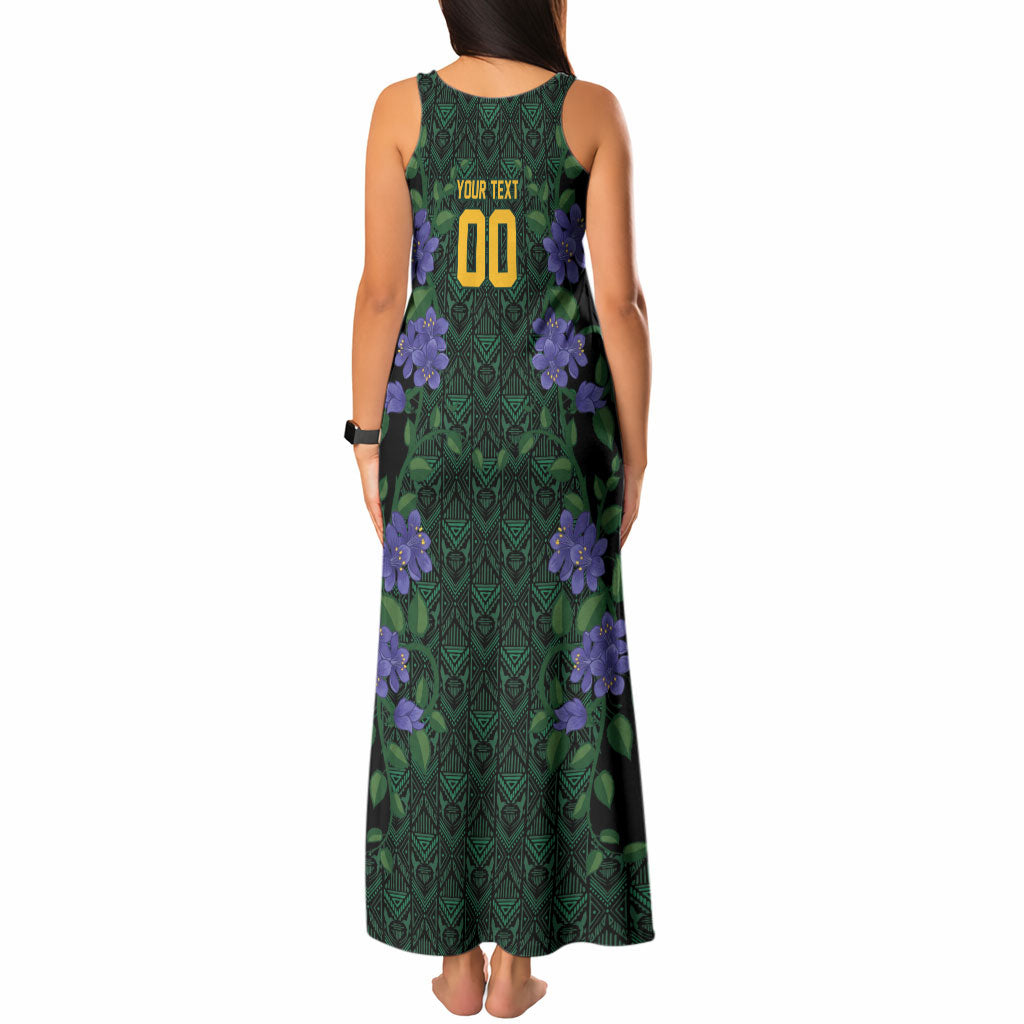 Custom Women’s Cricket Jamaica Floral Series Tank Maxi Dress Lignum Vitae Hummingbirds Geometric Ethnic