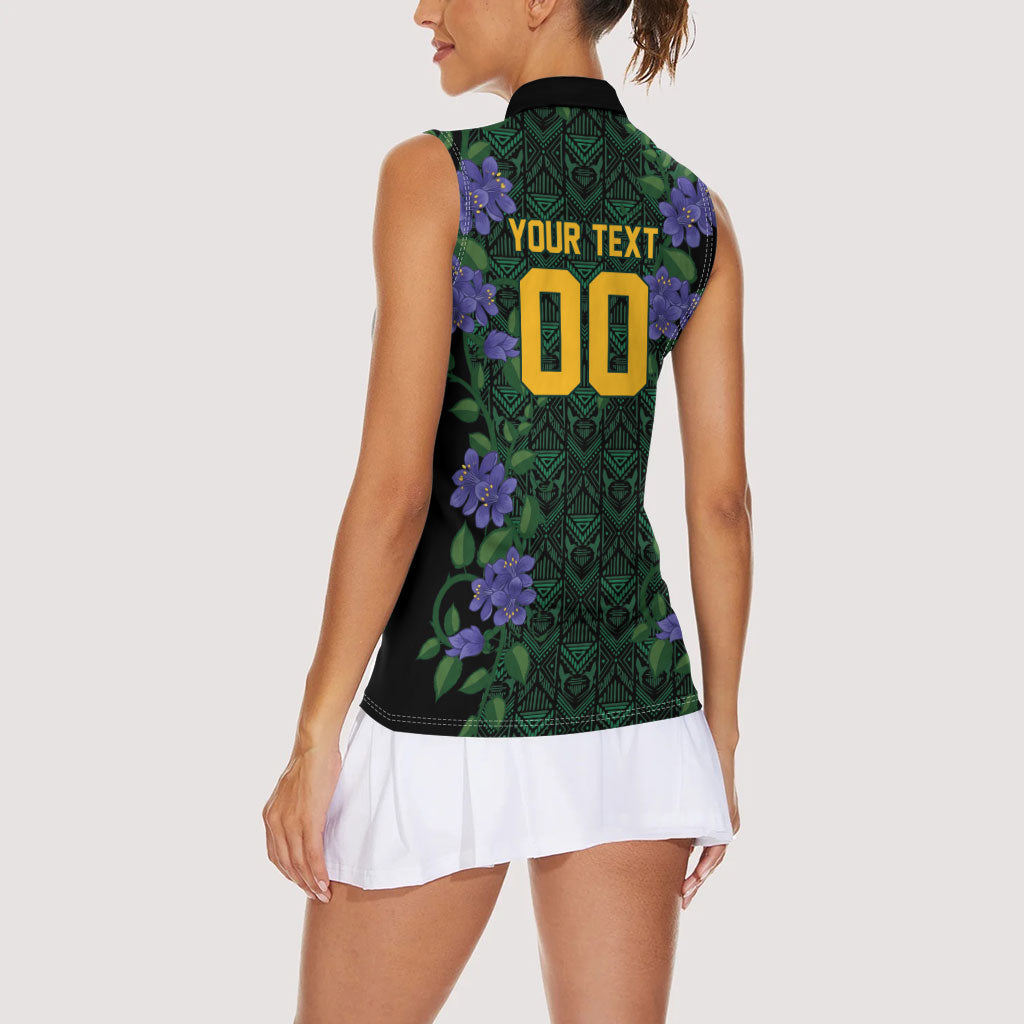 Custom Women’s Cricket Jamaica Floral Series Women Sleeveless Polo Shirt Lignum Vitae Hummingbirds Geometric Ethnic