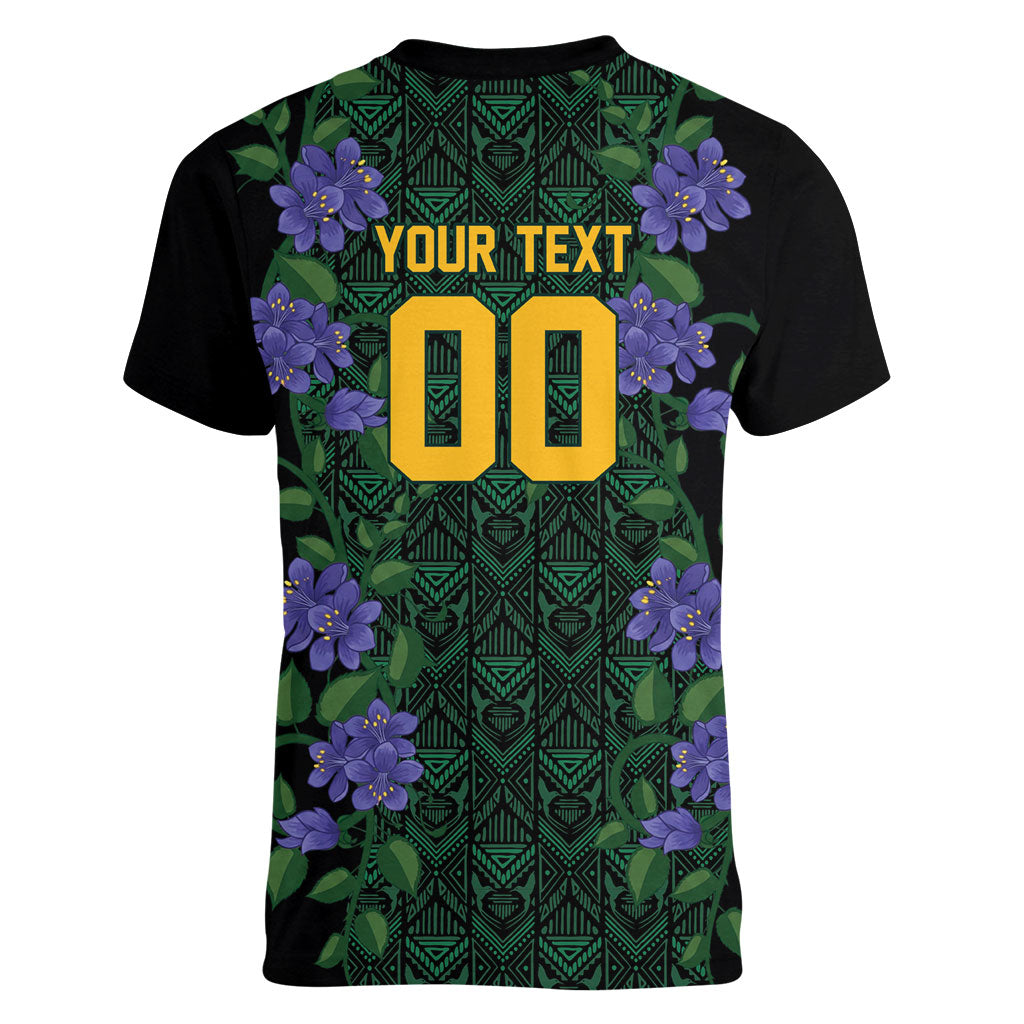 Custom Women’s Cricket Jamaica Floral Series Women V-Neck T-Shirt Lignum Vitae Hummingbirds Geometric Ethnic